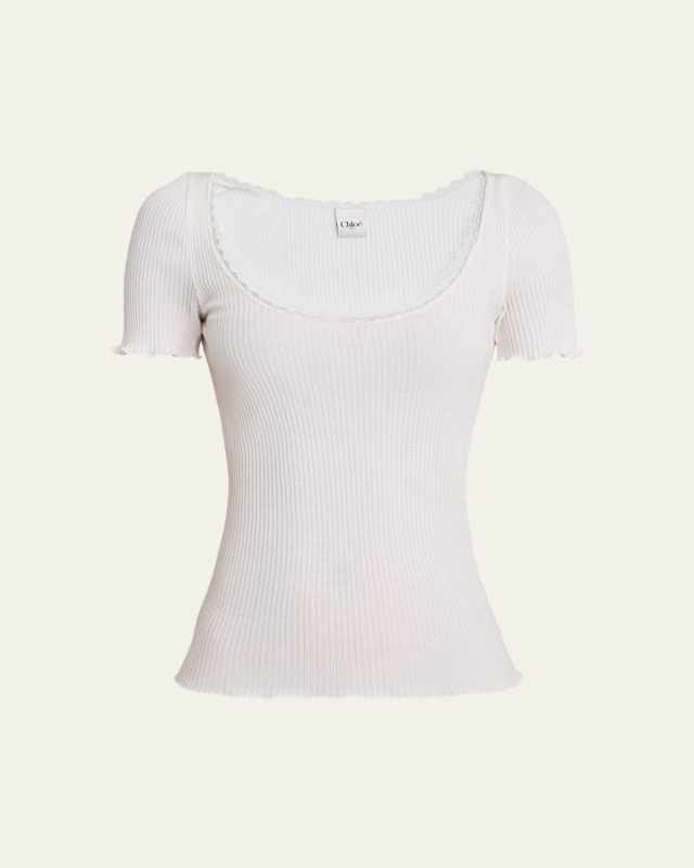 Lace-Trim Ribbed Scoop-Neck Top